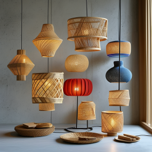 Handmade woven lamp shade made from natural rattan