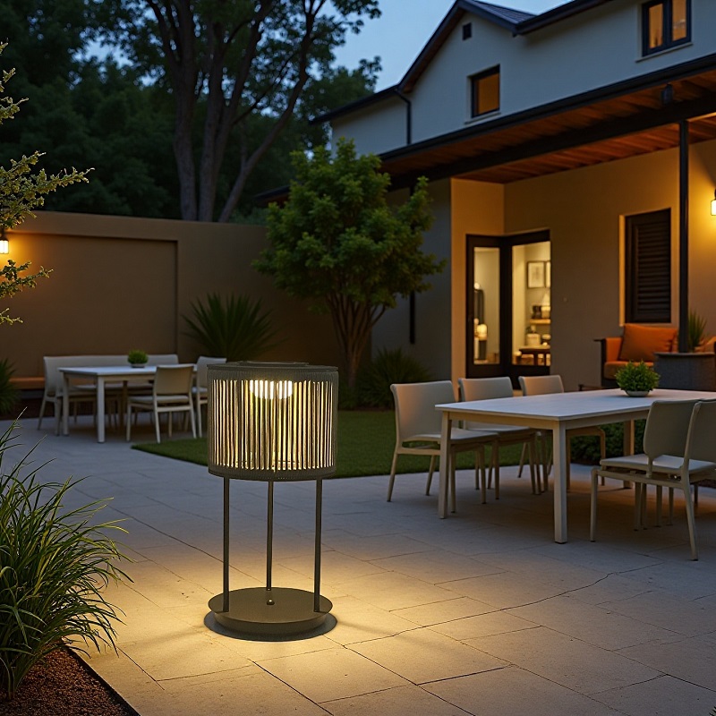 Cylindrical outdoor solar floor light in the garden