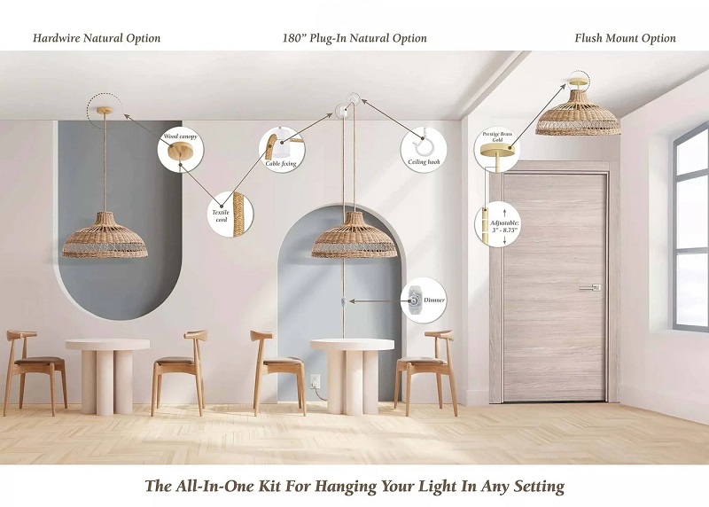 Avery rattan pendant light all in one kit