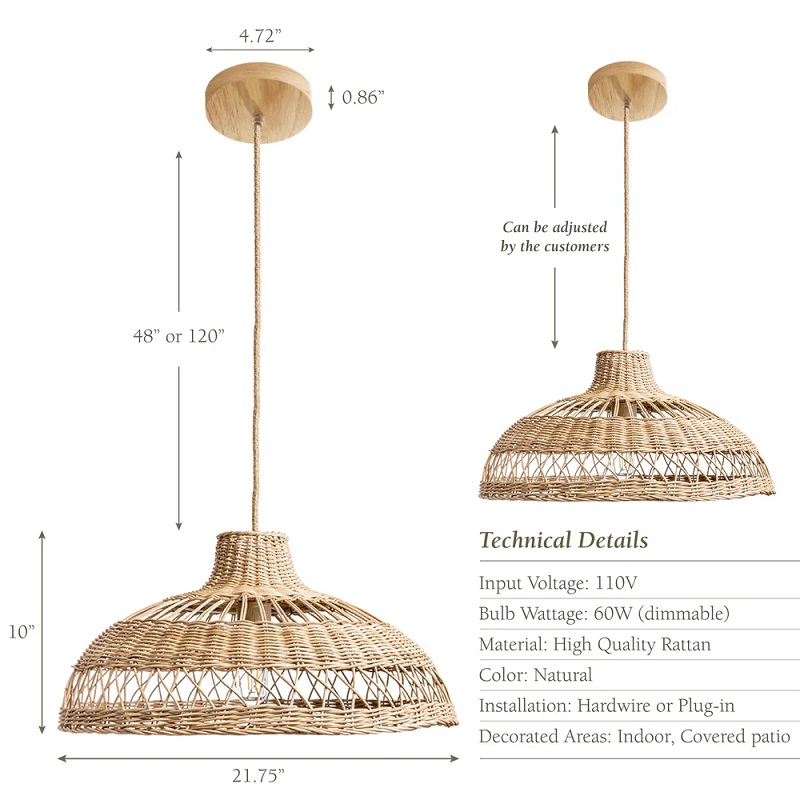 Avery rattan pendant light size
