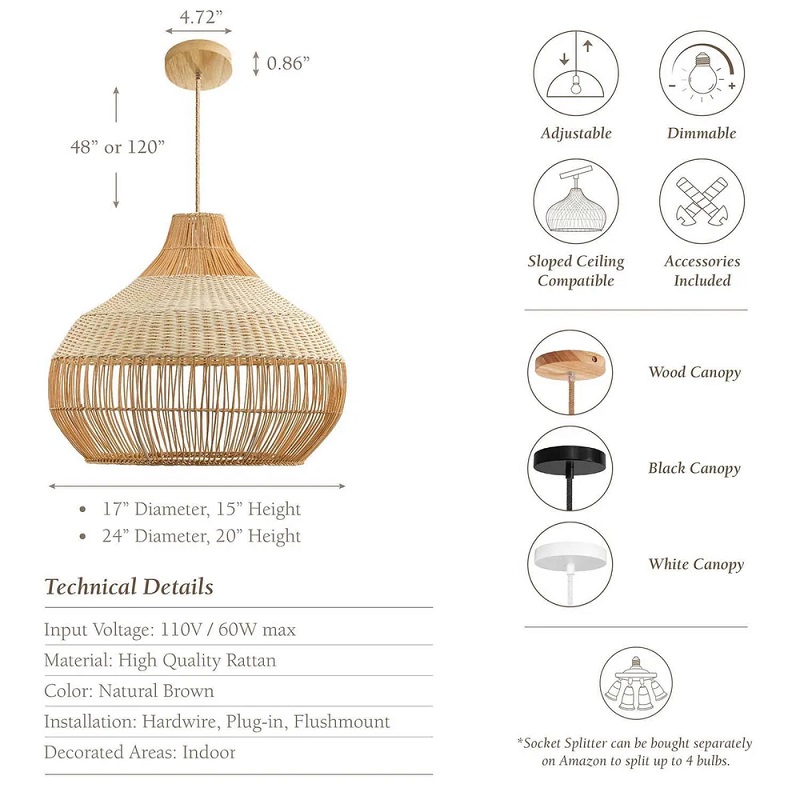 Beatrice rattan pendant light specs decorated areas indoor
