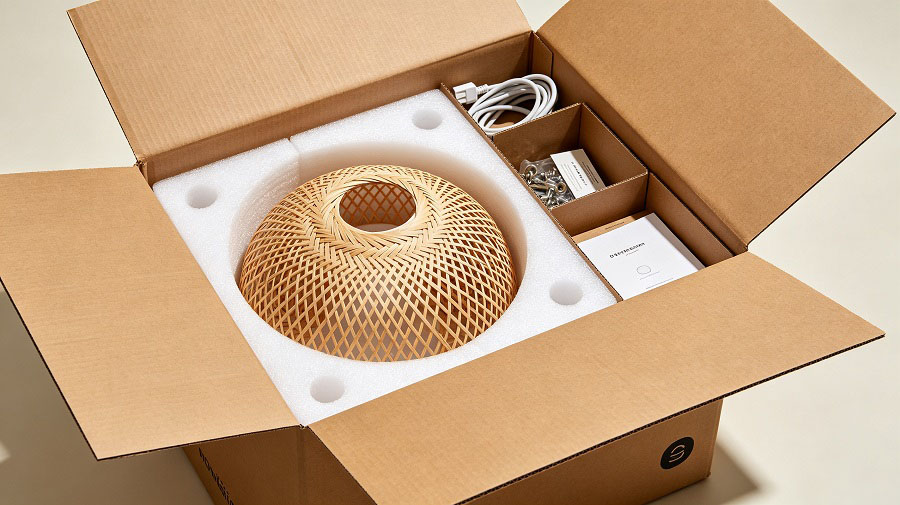 Branded lighting packaging with protective foam inserts
