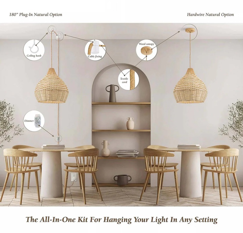 Grandeur Rattan Pendant Lights All in One Kit