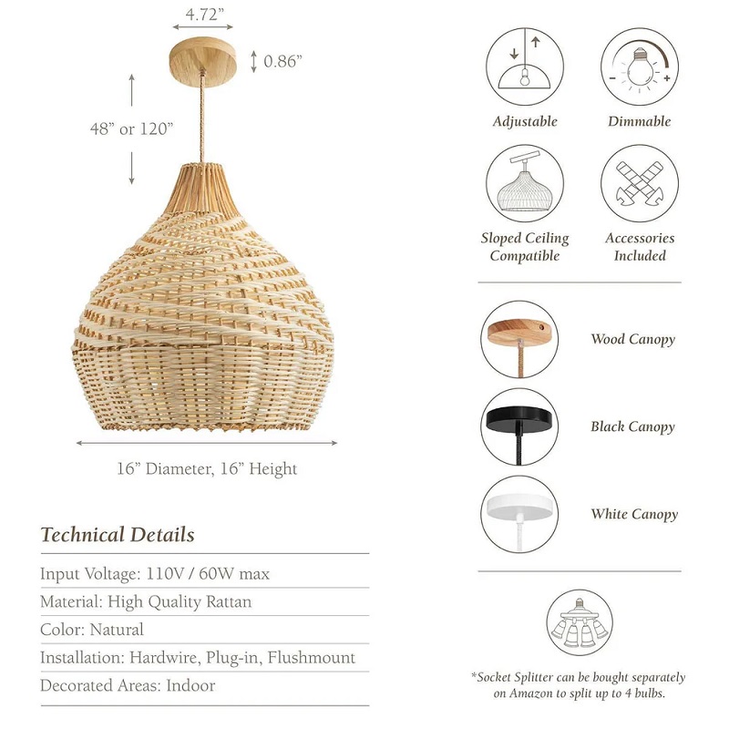 Grandeur Rattan Pendant Lights Specs Decorated Areas Indoor