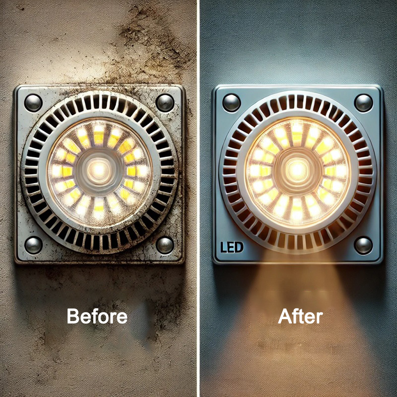 LED lamps before and after cleaning