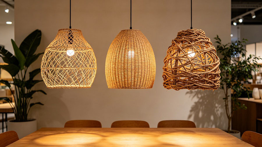 Close-up of handcrafted rattan weaving showing natural variations