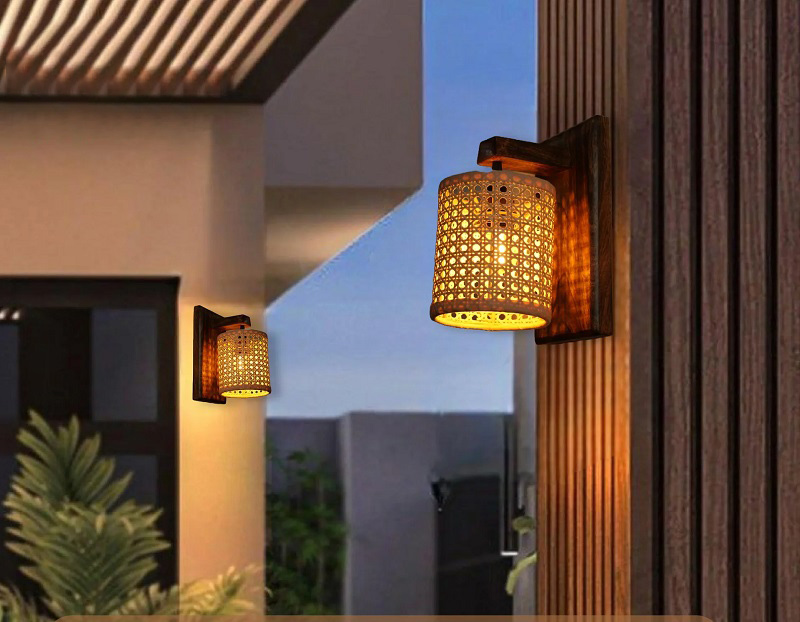Porch wall mounted outdoor rattan light