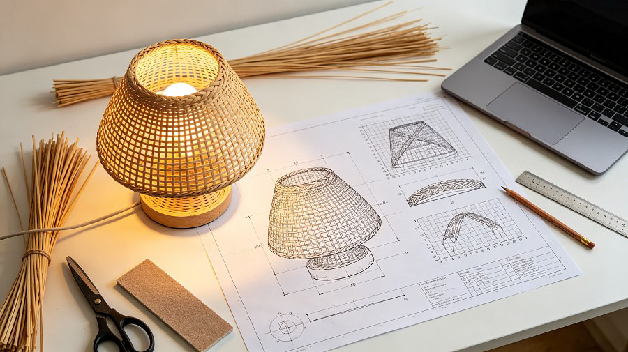 Custom handmade rattan lighting developed through OEM manufacturing