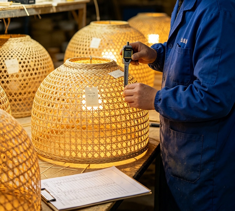 QC Quality Inspection Process for Rattan Lighting