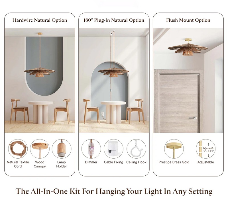 Sammy tier rattan pendant light all in one kit