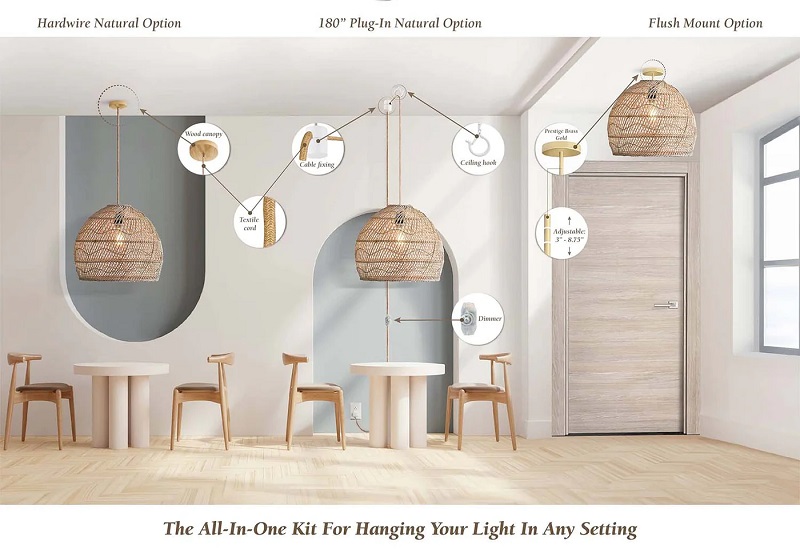 Santana rattan pendant light all in one kit