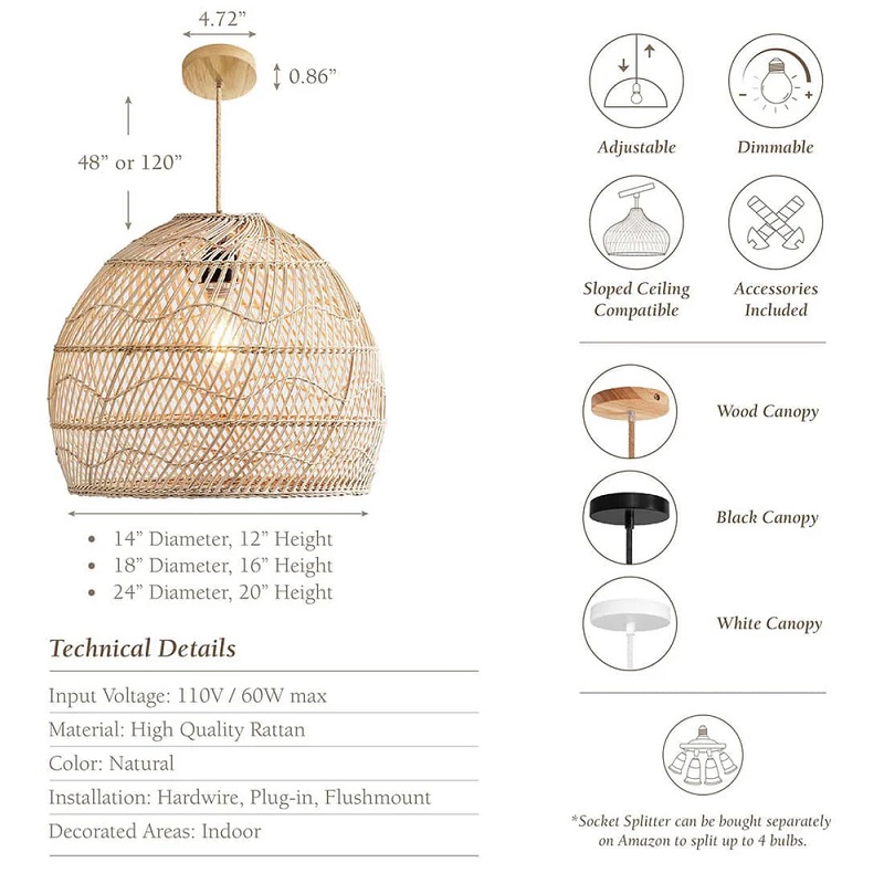 Santana rattan pendant light specs decorated areas indoor lamp