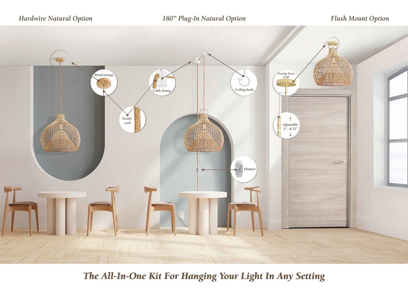 Serena rattan pendant light all in one kit