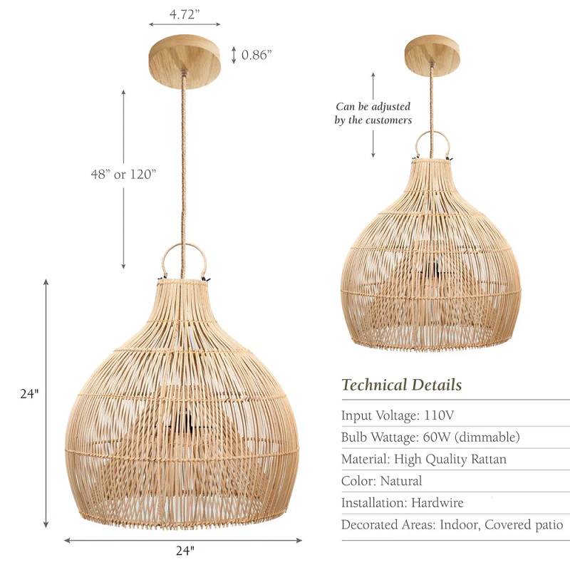 Serena rattan pendant light size