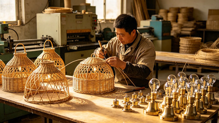 XINSANXING Lighting Factory is producing rattan pendant lights.