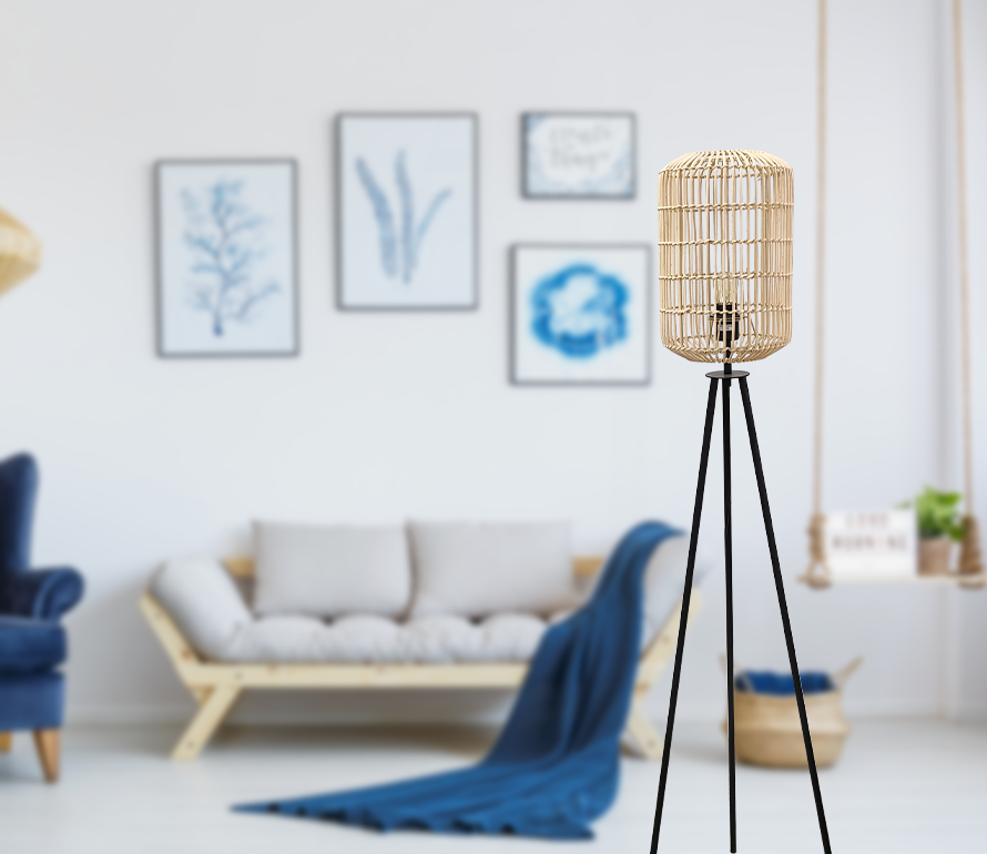 floor lamp with rattan shade