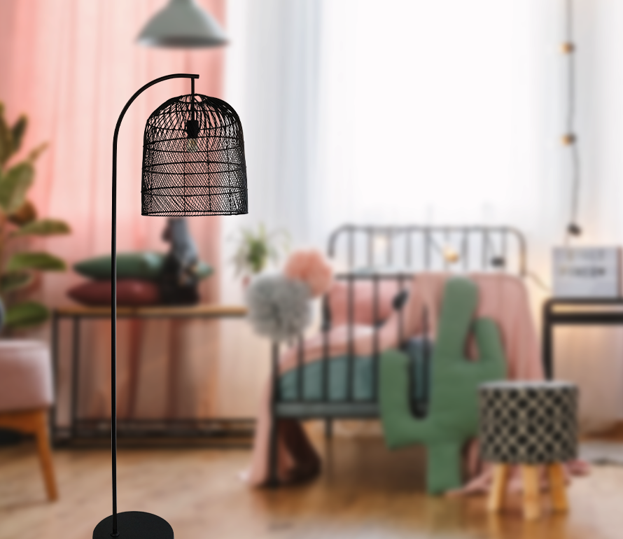 fluted rattan floor lamp,Hand-woven rattan home decorative floor lamp