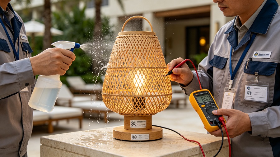 hotel outdoor rattan light final quality inspection waterproof test