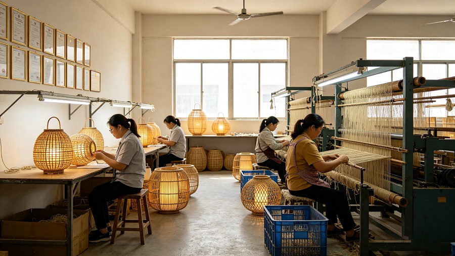 hotel outdoor rattan light supplier workshop QC process
