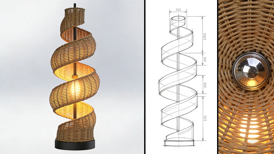 outdoor rattan light design drawing and sample confirmation