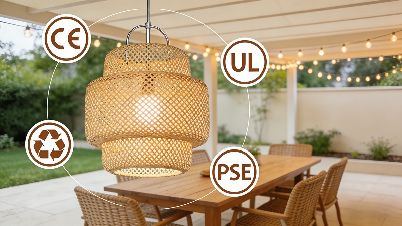 Outdoor Rattan Lighting Fixtures + Combined Certification Marks (CE, UL, PSE, etc.)