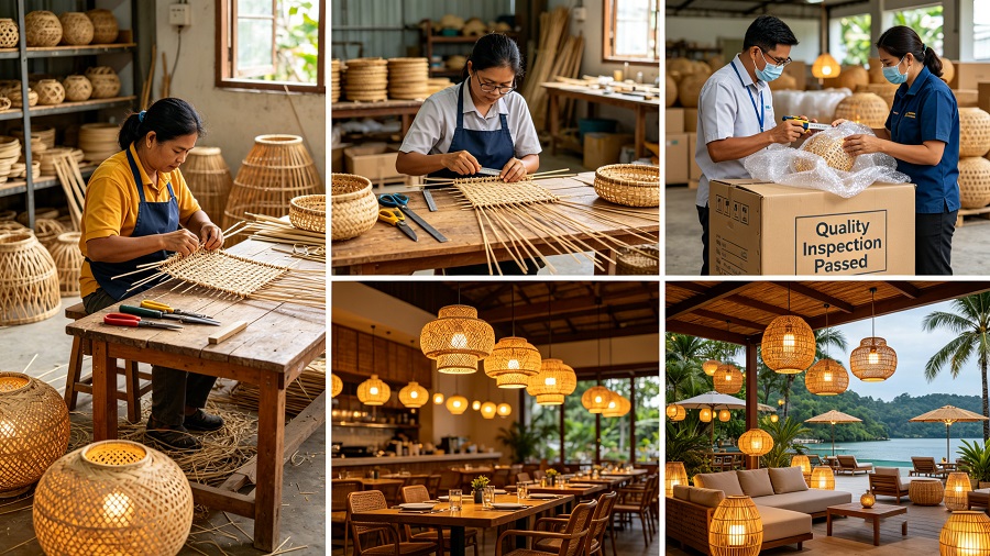 outdoor rattan light factory production and project cases