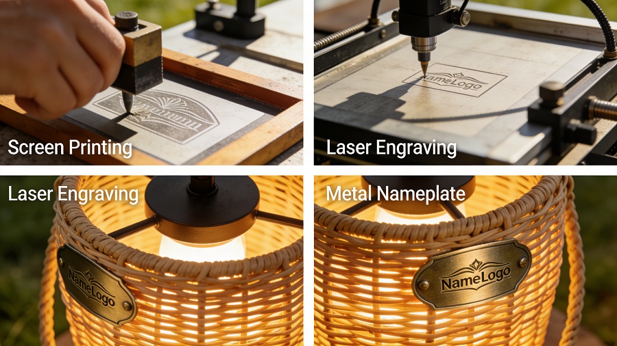 outdoor rattan light logo customization screen printing laser engraving metal nameplate