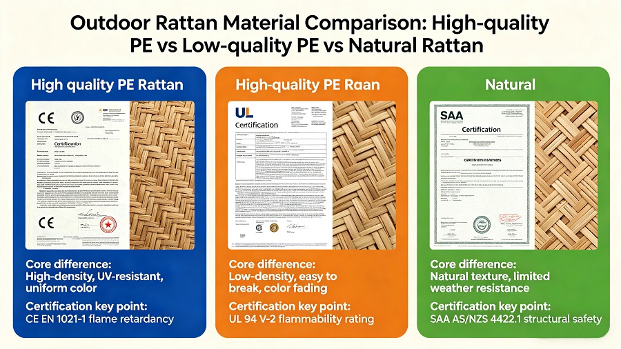 outdoor rattan light material comparison and certification documents