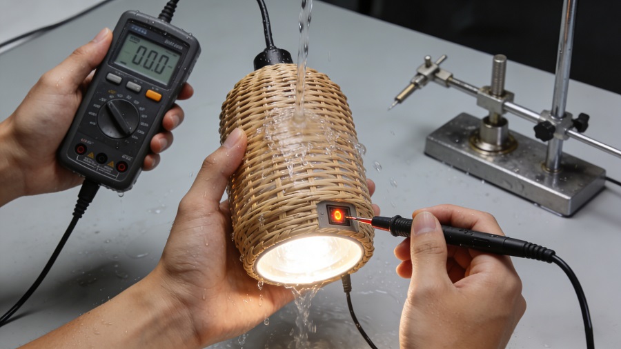 outdoor rattan light quality inspection and waterproof test