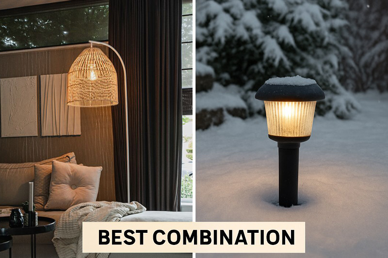 Best winter lighting choice: rattan lights for cozy indoor spaces, plastic lights for outdoor snow resistance