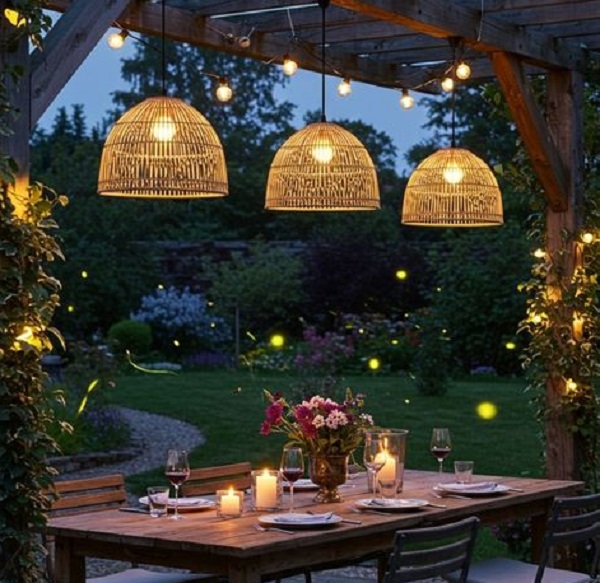 Courtyard lighting combination in rattan style