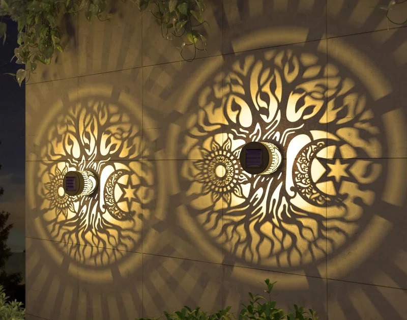 Engraved pattern outdoor solar wall lights