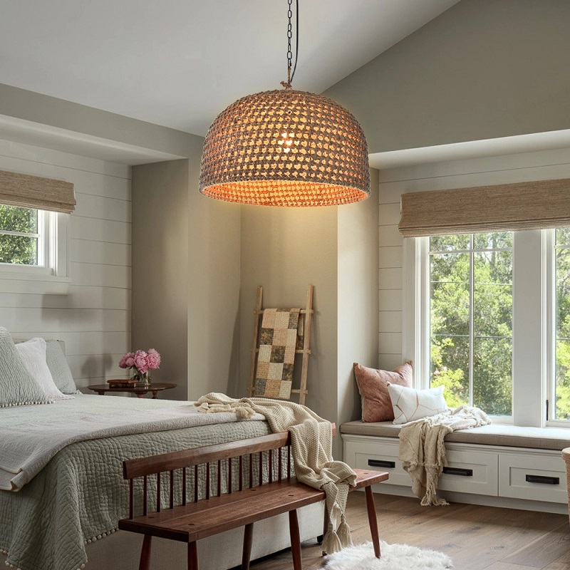 Rattan Lamp Main Light Installation Layout in the Center of the Bedroom, Off-Campus