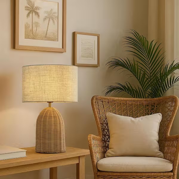 Rattan Bedside Table Lamp