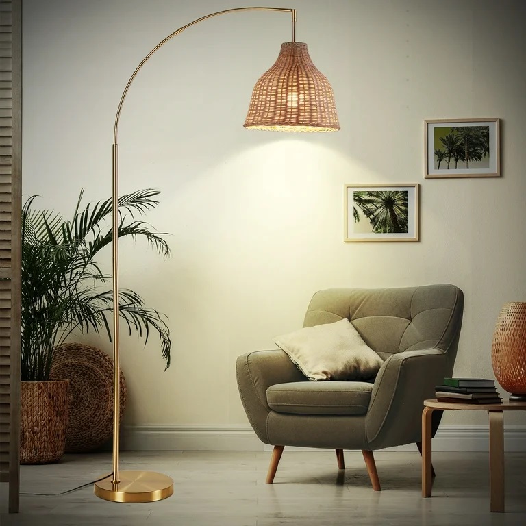 Warm-light rattan floor lamp for the bedroom reading nook
