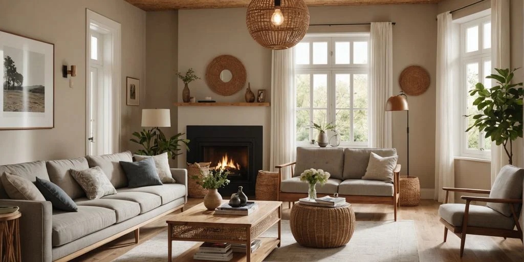 Rattan pendant lights in the living room