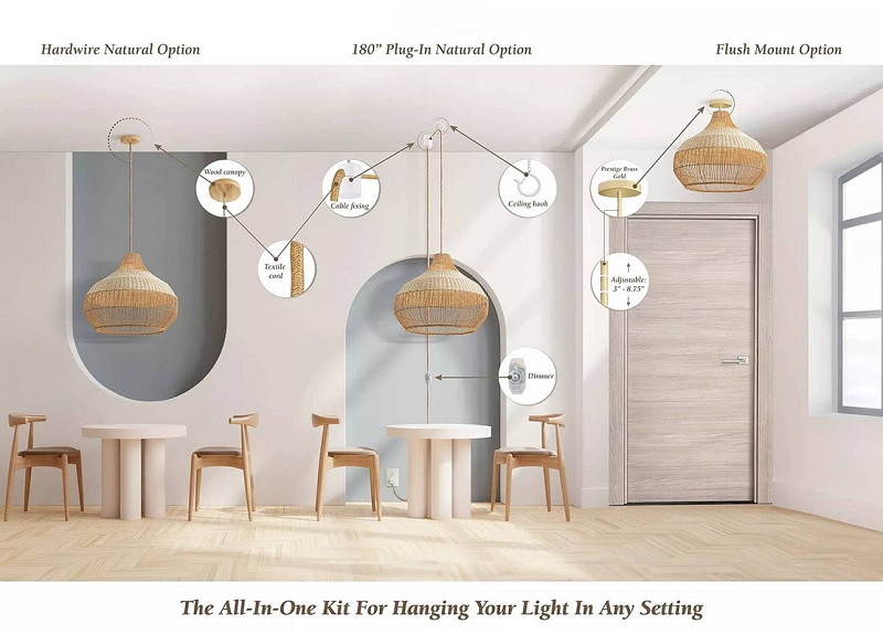 Beatrice rattan pendant light all in one kit